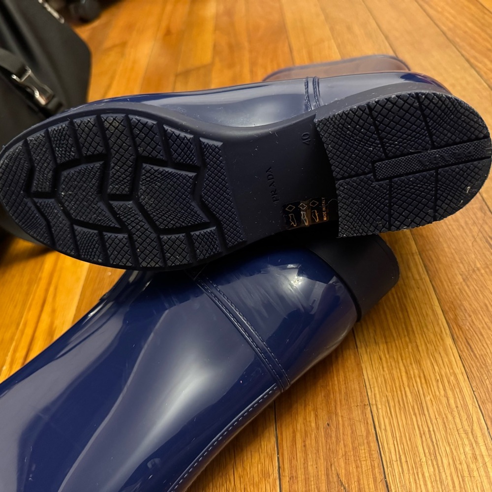 Prada Glossy Navy Patent Mid-Calf Rain Boot - Picture 5 of 5
